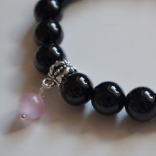 Onyx Kugel Armband | mit Charms Anhänger rosa Perle | Unikat Anfertigung praktisch auf Strechband | hübscher Armschmuck